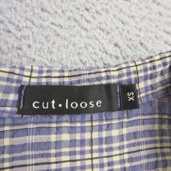 Cut Loose Womens Oversized Shirt Top Blouse size XS Crinkle Stretch Plaid Button - Picture 3 of 8